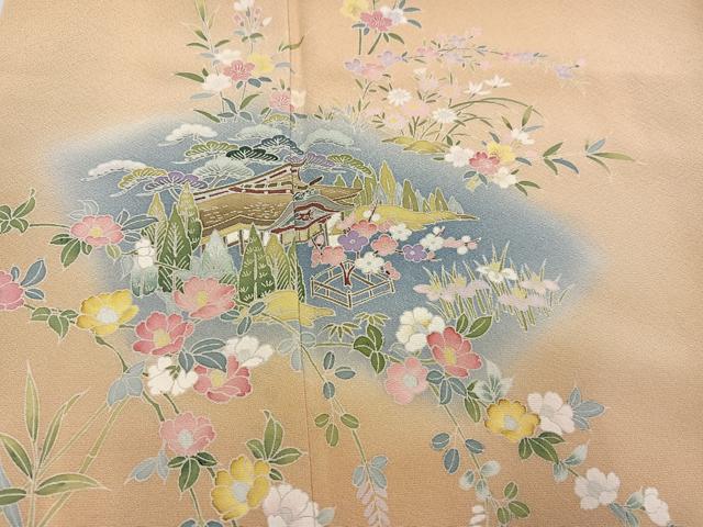 平和屋着物●訪問着 友禅 風景草花文 暈し染め 正絹 逸品 AABG5755ph
