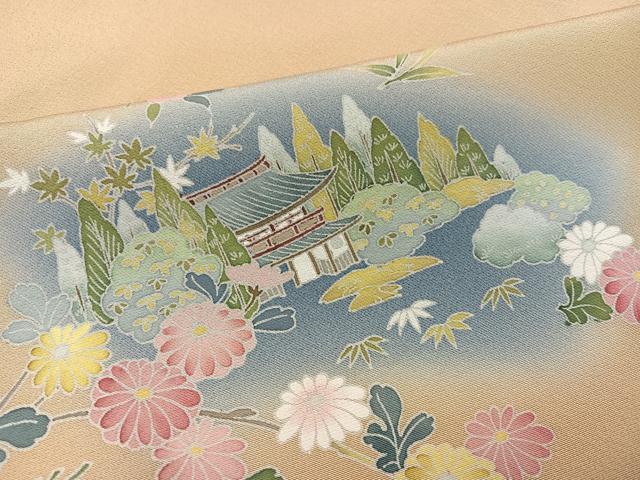 平和屋着物●訪問着 友禅 風景草花文 暈し染め 正絹 逸品 AABG5755ph