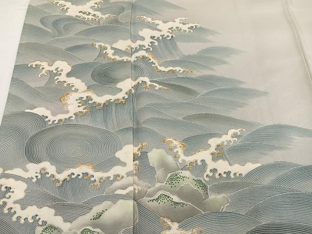 平和屋着物●豪華色留袖 友禅 立波文 金彩 正絹 逸品 AABG5756ph