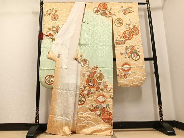 平和屋着物●豪華振袖 駒刺繍 飛鶴花蝶文 暈し染め 金彩 正絹 逸品 AABG5757ph