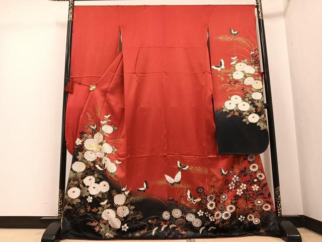 平和屋着物●豪華振袖 駒刺繍 花蝶文 暈し染め 金彩 正絹 逸品 AABG5760ph