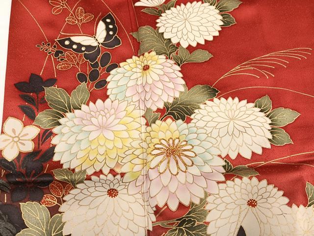 平和屋着物●豪華振袖 駒刺繍 花蝶文 暈し染め 金彩 正絹 逸品 AABG5760ph