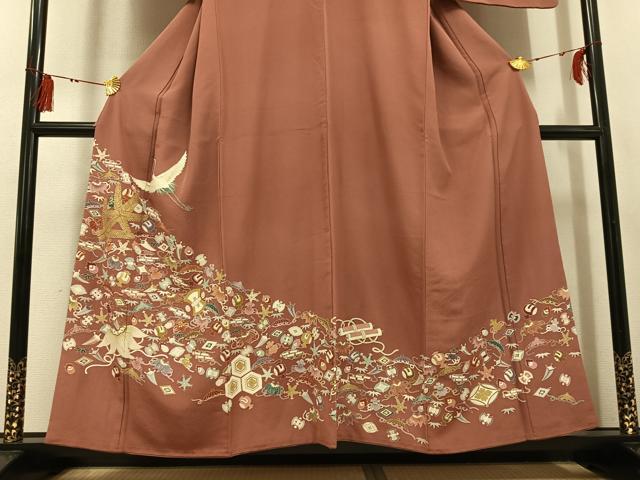 平和屋着物●豪華色留袖 友禅 刺繍 飛鶴宝尽くし 金彩 正絹 逸品 AABG5762ph
