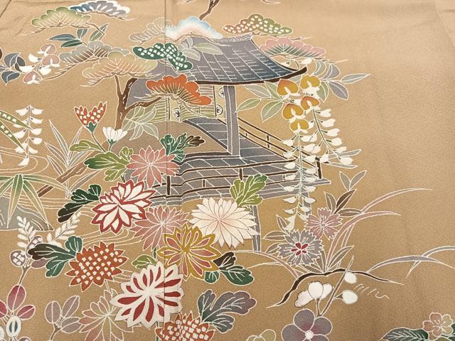 平和屋着物●訪問着 友禅 風景草花文 正絹 逸品 AABG5769ph