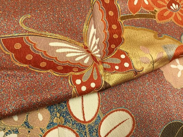 平和屋着物●豪華振袖 駒刺繍 雪輪花蝶文 金彩 ロング丈 正絹 逸品 AABG5773ph