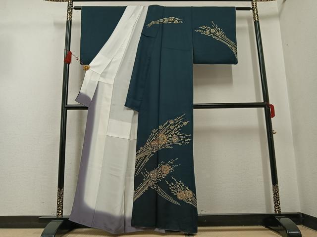 平和屋着物●訪問着 手描き 草花文 金糸 正絹 逸品 AABG5778ph
