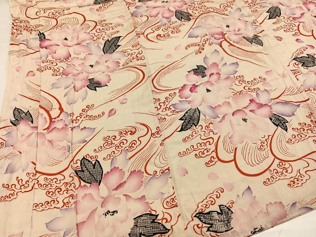 平和屋着物●アンティーク 大正ロマン 長襦袢 袷 立波花文 正絹 逸品 AABG5781ph