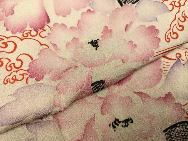 平和屋着物●アンティーク 大正ロマン 長襦袢 袷 立波花文 正絹 逸品 AABG5781ph