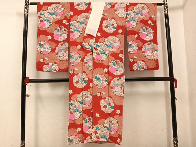 平和屋着物●セミアンティーク 長襦袢 袷 草花文 広衿仕立て 正絹 逸品 AABG5785ph