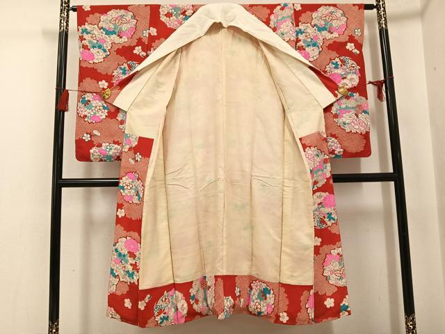 平和屋着物●セミアンティーク 長襦袢 袷 草花文 広衿仕立て 正絹 逸品 AABG5785ph