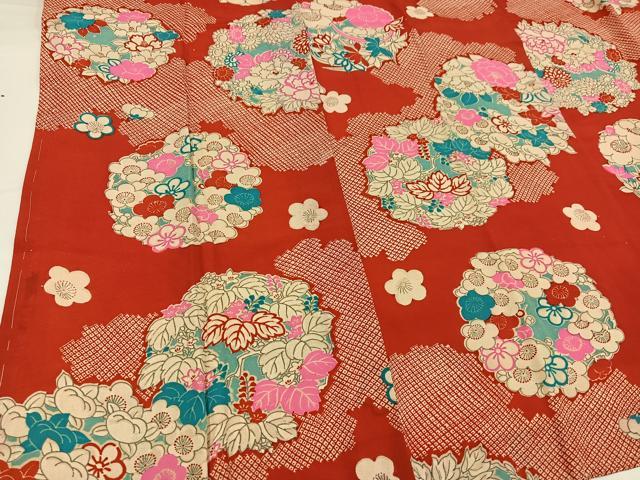 平和屋着物●セミアンティーク 長襦袢 袷 草花文 広衿仕立て 正絹 逸品 AABG5785ph