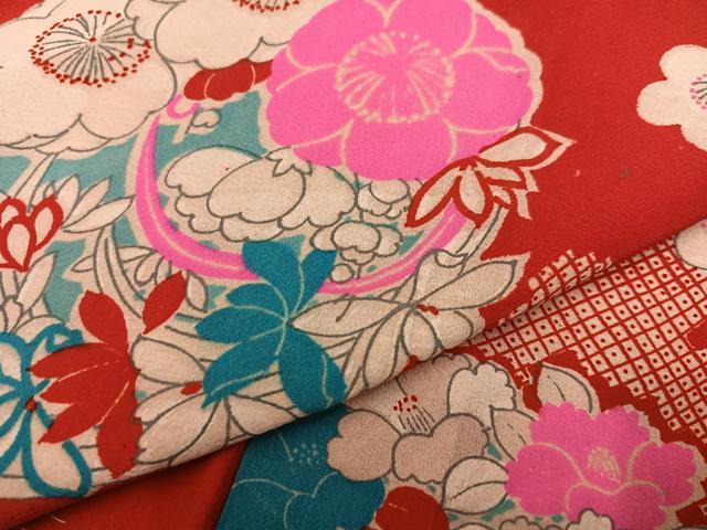 平和屋着物●セミアンティーク 長襦袢 袷 草花文 広衿仕立て 正絹 逸品 AABG5785ph