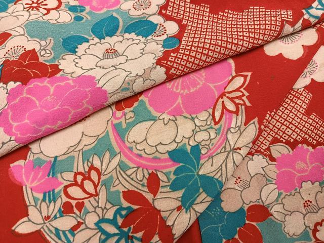 平和屋着物●セミアンティーク 長襦袢 袷 草花文 広衿仕立て 正絹 逸品 AABG5785ph