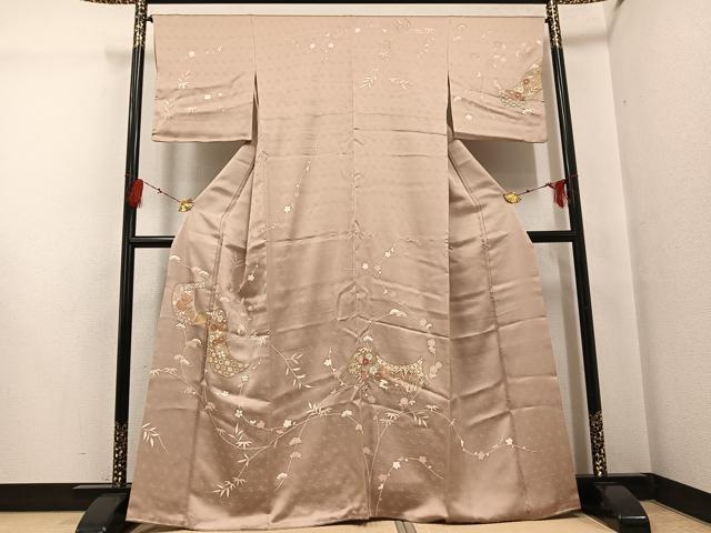 平和屋着物●訪問着 友禅 駒刺繍 草花文 金彩 正絹 逸品 AABG5788ph