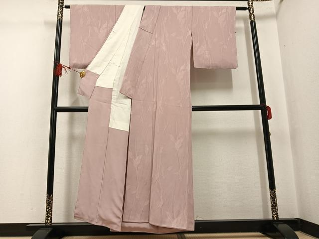 平和屋着物●上質な色無地 草木地紋 赤白橡色 正絹 逸品 未使用 AABG5793ph