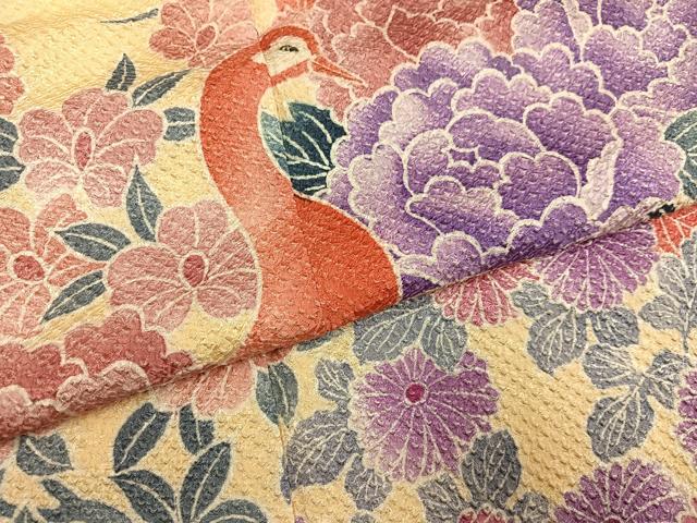 平和屋着物●名門 藤娘きぬたや・総絞り 振袖 孔雀花文 正絹 逸品 AABG5794ph