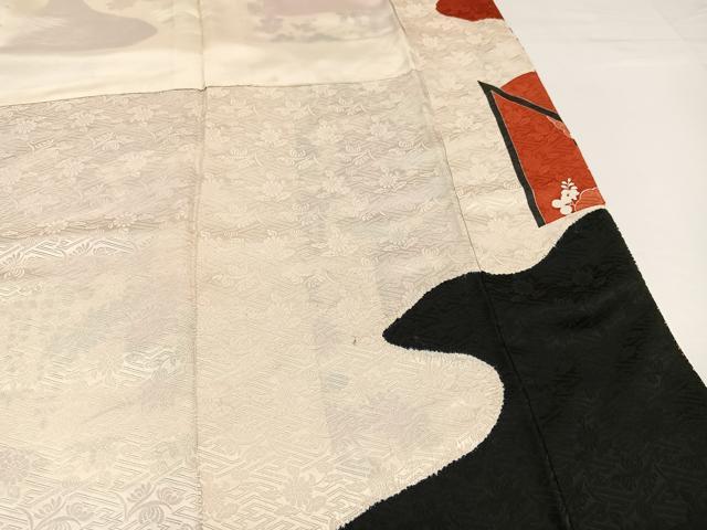 平和屋着物●豪華振袖 駒刺繍 絞り 御所車草花文 金彩 正絹 逸品 AABG5796ph