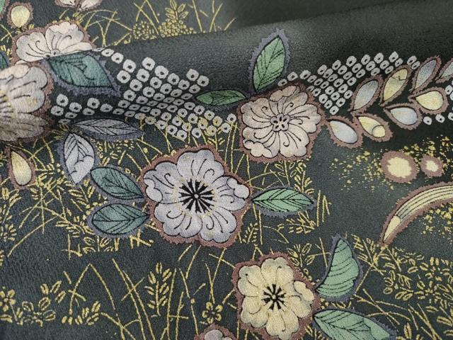 平和屋着物●訪問着 辻が花 黒地 金彩 正絹 逸品 AABG5806ck