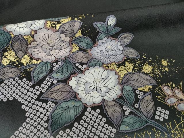 平和屋着物●訪問着 辻が花 黒地 金彩 正絹 逸品 AABG5806ck