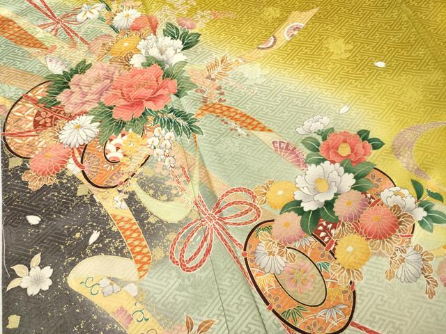 平和屋着物●豪華振袖 花鼓文 暈し染め ロング丈 正絹 逸品 AABG5811ck