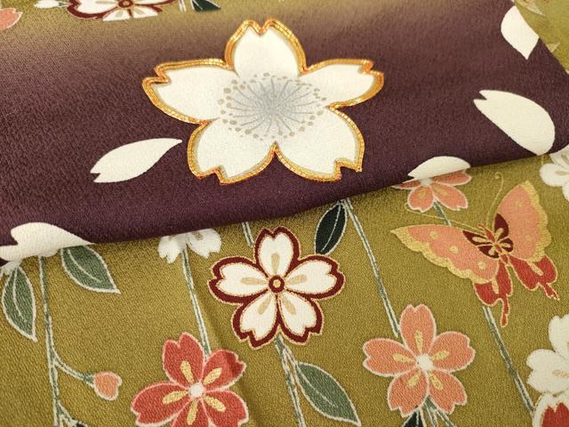 平和屋着物●豪華振袖 駒刺繍 市松花蝶文 暈し染め 金彩 ロング丈 正絹 逸品 AABG5812ck