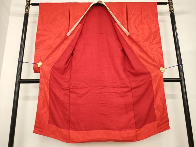 平和屋着物●アンティーク 大正ロマン 長襦袢 袷 鳳凰地紋 紅海老茶色 半衿刺繍 正絹 逸品 AABG5814ck