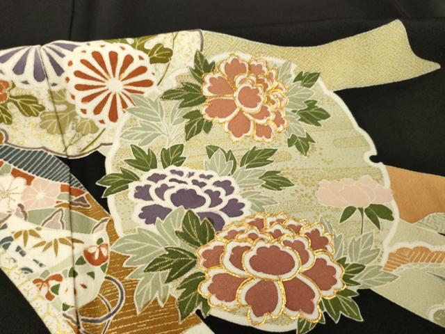平和屋着物●創業460年・千總 黒留袖 友禅 駒刺繍 雪輪几帳花文 鶴 金彩 三越扱い 正絹 逸品 AABG5817ck