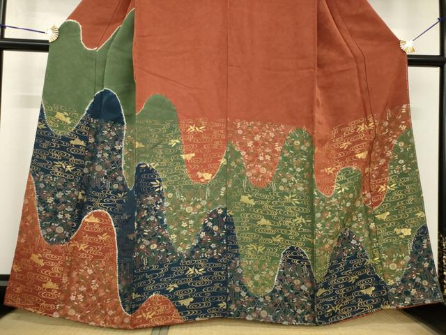 平和屋着物●訪問着 流水花文 寿光織 金糸 正絹 逸品 AABG5818ck