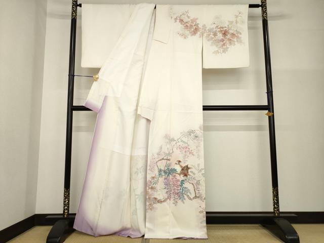 平和屋着物●訪問着 手描き 枝花に雀 正絹 逸品 AABG5820ck