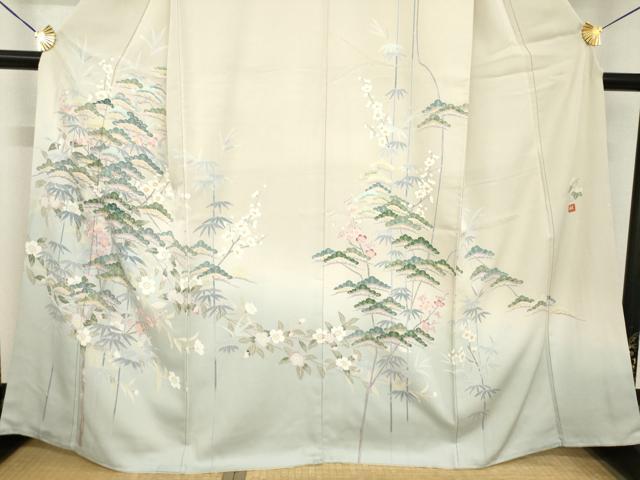 平和屋着物●訪問着 友禅 作家物 松竹梅 暈し染め 正絹 逸品 AABG5824ck