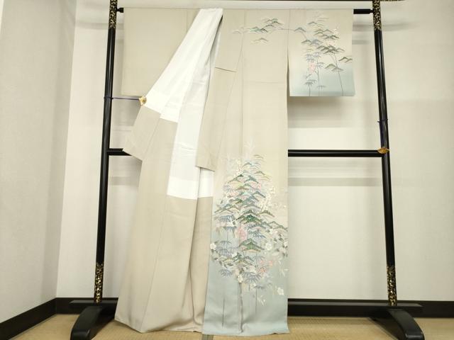 平和屋着物●訪問着 友禅 作家物 松竹梅 暈し染め 正絹 逸品 AABG5824ck