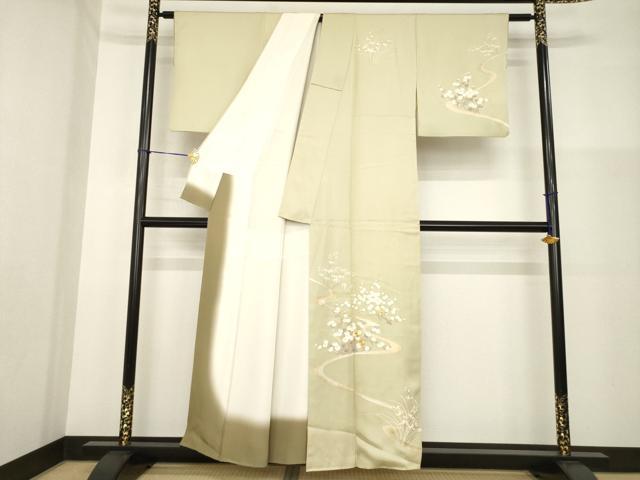 平和屋着物●訪問着 駒刺繍 流水枝梅文 光琳菊 金彩 正絹 逸品 AABG5827ck