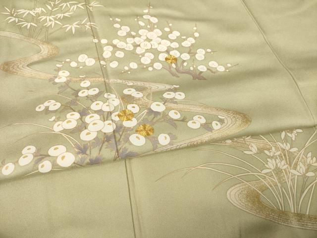 平和屋着物●訪問着 駒刺繍 流水枝梅文 光琳菊 金彩 正絹 逸品 AABG5827ck