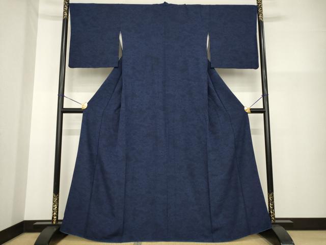 平和屋着物●上質な小紋 型染め 藍 流水風景花文 正絹 逸品 AABG5829ck