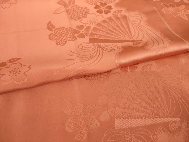 平和屋着物●振袖用長襦袢 袷 扇面花地紋 雀茶色 半衿刺繍 正絹 逸品 未使用 AABG5831ck