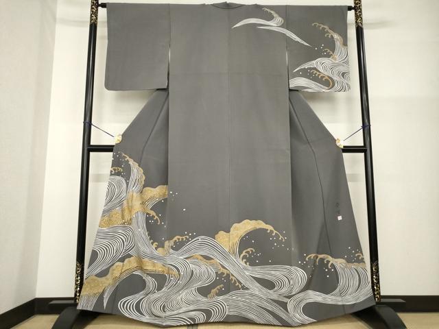 平和屋着物●京友禅作家 山科春宣 訪問着 立波文 金彩 正絹 逸品 AABG5837ck