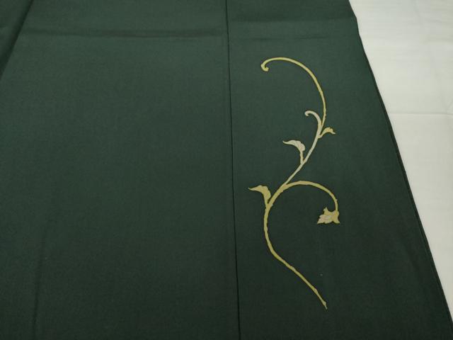 平和屋着物●創業460年・千總 訪問着 刺繍 本場結城紬地 花唐草文 黒緑色地 正絹 逸品 AABG5839ck