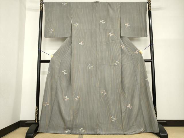 平和屋着物●上質な小紋 竜巻絞り 草花文 ロング丈 正絹 逸品 未使用 AABG5848ck