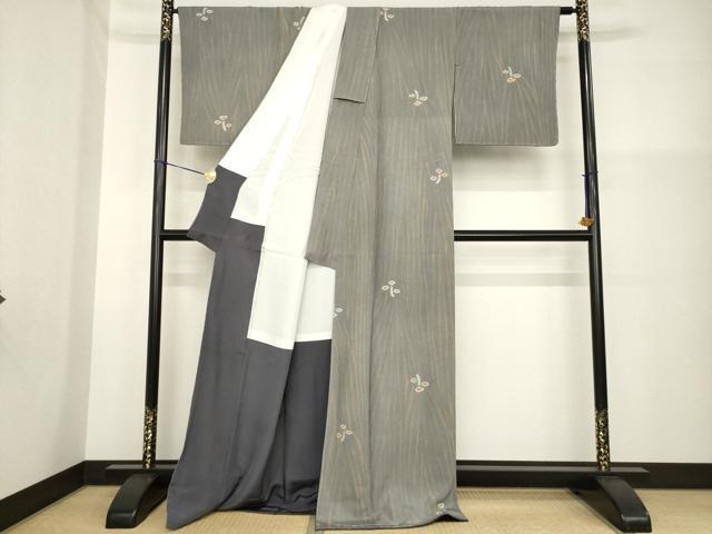 平和屋着物●上質な小紋 竜巻絞り 草花文 ロング丈 正絹 逸品 未使用 AABG5848ck
