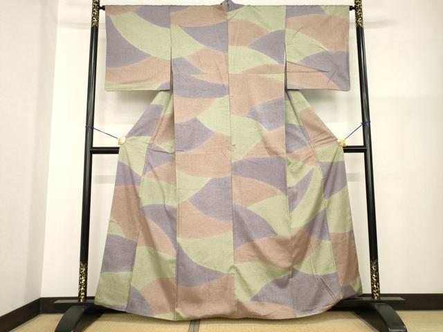 平和屋着物●上質な紬 幾何学文様 正絹 逸品 AABG5854ck