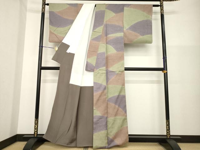 平和屋着物●上質な紬 幾何学文様 正絹 逸品 AABG5854ck