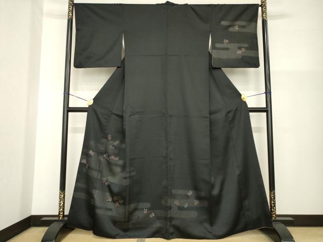平和屋着物●洗える最高級着物 <英>はなぶさ謹製 訪問着 エ霞花文 黒地 金彩 AABG5859ck