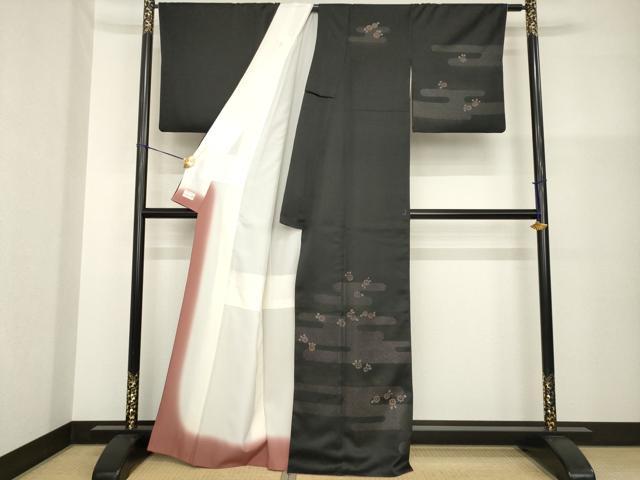 平和屋着物●洗える最高級着物 <英>はなぶさ謹製 訪問着 エ霞花文 黒地 金彩 AABG5859ck
