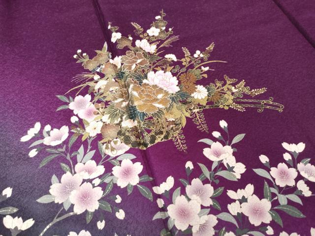 平和屋着物●豪華振袖 花車文 暈し染め 金彩 鈴乃屋扱い 正絹 逸品 AABG5873ck