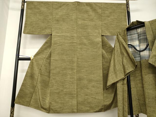 平和屋着物●男性 紬 アンサンブル 媚茶色 正絹 逸品 AABG5876ck