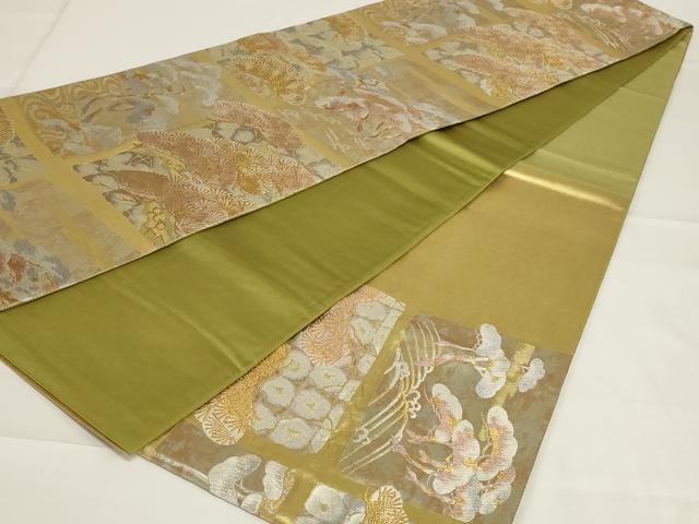 平和屋着物◎六通柄袋帯 唐織 琳派松図 金銀糸 正絹 逸品 AABG5881ou