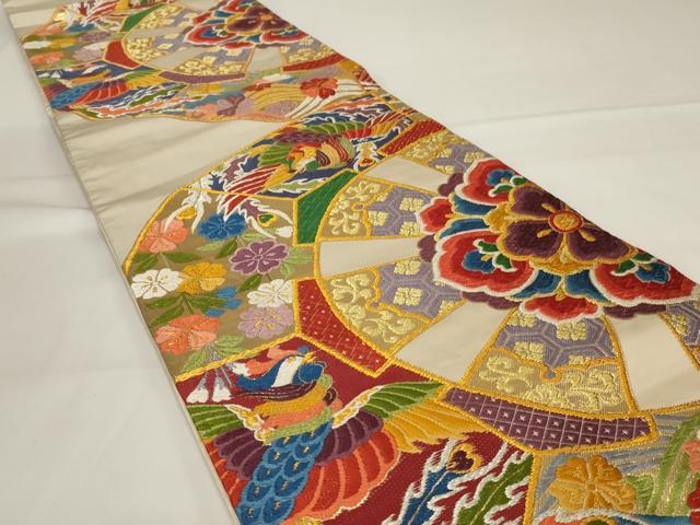 平和屋着物◎六通柄袋帯 唐織 花鳥文 金糸 正絹 逸品 AABG5883ou