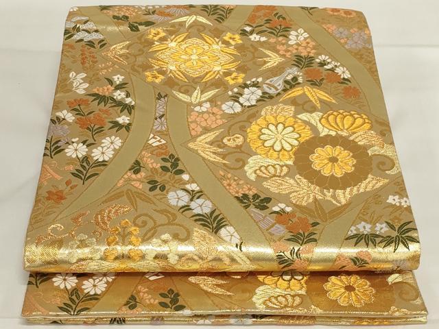 平和屋着物◎六通柄袋帯 立涌花文 金糸 正絹 逸品 AABG5891ou