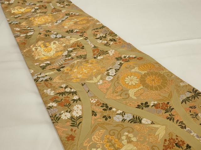 平和屋着物◎六通柄袋帯 立涌花文 金糸 正絹 逸品 AABG5891ou