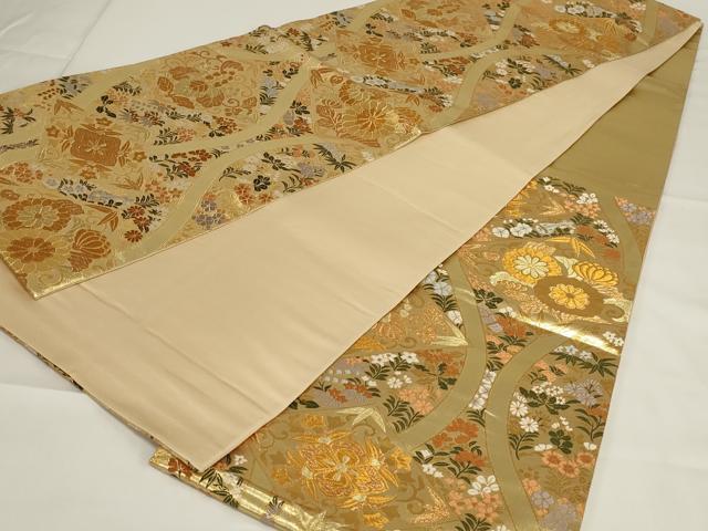 平和屋着物◎六通柄袋帯 立涌花文 金糸 正絹 逸品 AABG5891ou